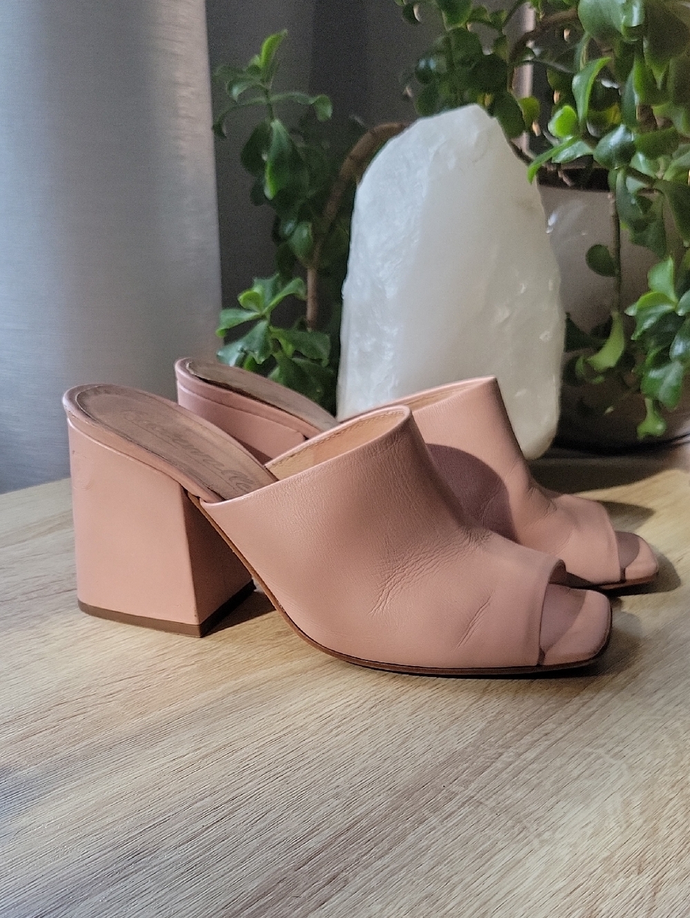 L'Intervalle CLARABELLE Blush Pink Open-Toe Block Heel Mules